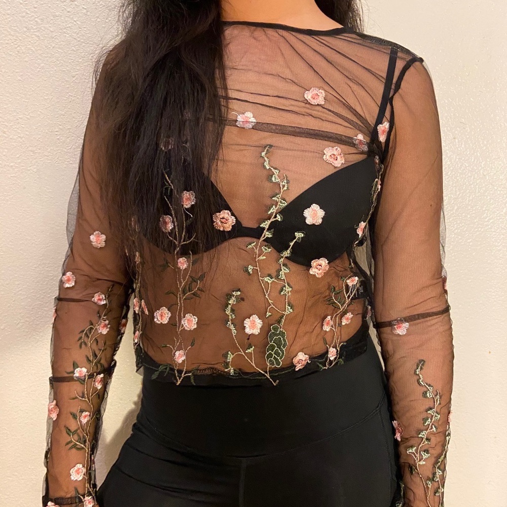 Black floral mesh